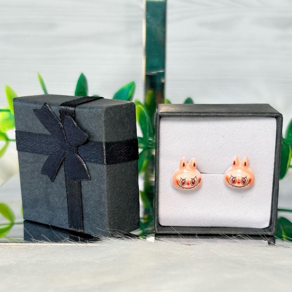 Cute Light Pink Labubu Stud Earrings